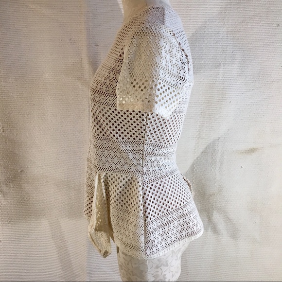 BCBG Crochet Knit Peplum Short-Sleeved Shirt - Picture 5 of 8